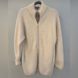 Cream Fuzzy Zip-Up Women's Cardigan J Crew Point Sur Small